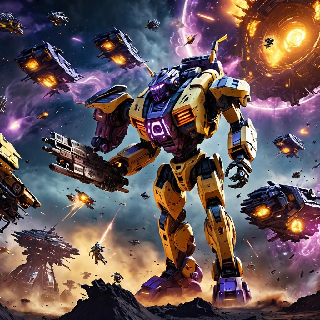 Epic Mecha Robot Battles Spaceships in Space