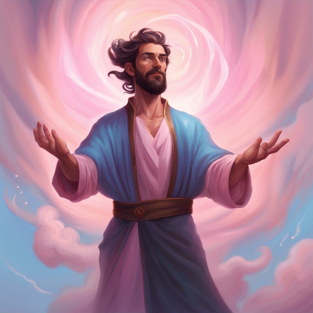 Floating Sorcerer Portrait with Magic Swirls