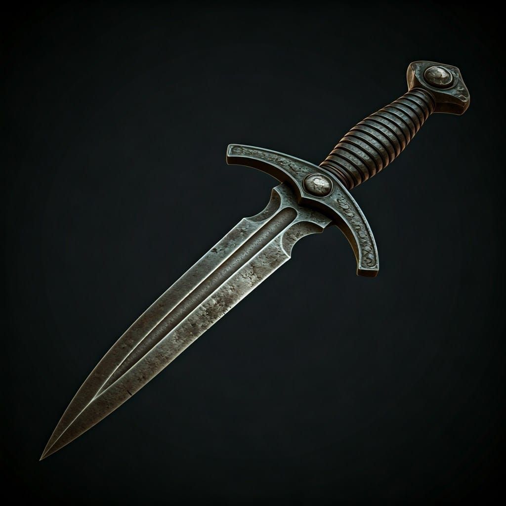 Weathered Steel Dagger in Eerie, Mystical Atmosphere