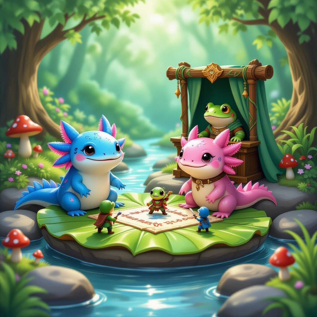 Axolotls Play D&D With Frog DM in Candyland Forest