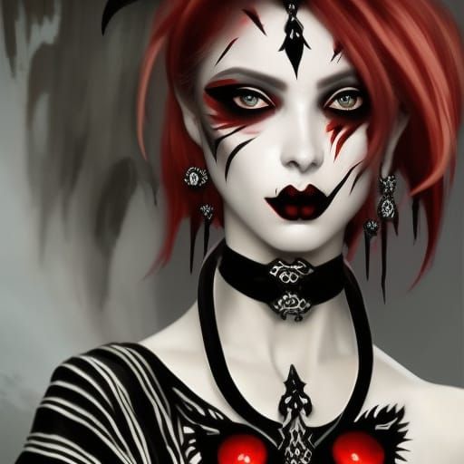 Young Gothic lady with cat’s-eye eyeliner and smoky black ey...