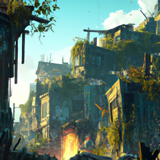 Hyperrealistic Overgrown Abandoned Village Concept Art