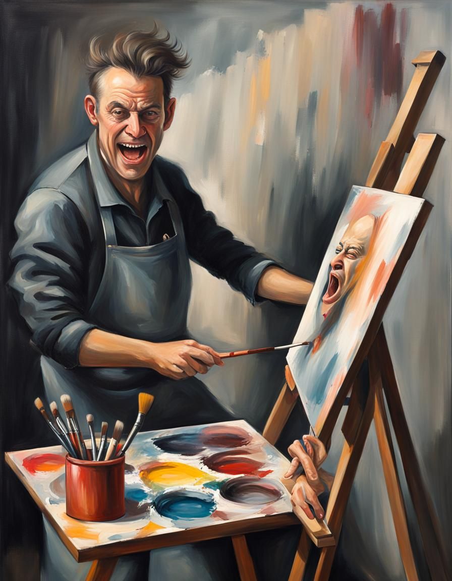 Whimsical Artist's Sinister Portrait with Geometric Smears