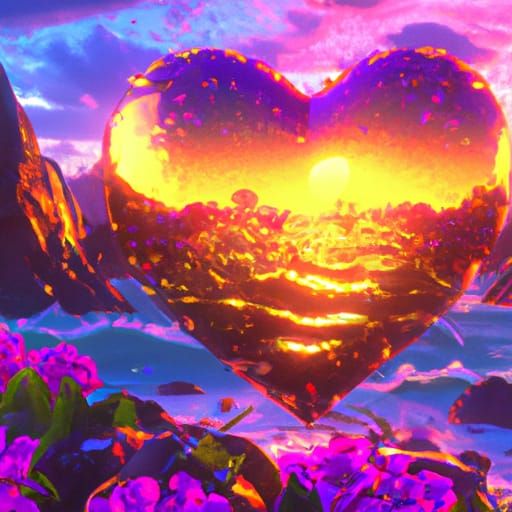 Synthwave Sunset Heart: Pixelated Digital Art