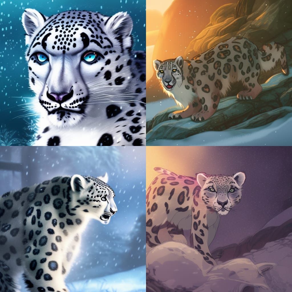 Mystical Snow Leopard in Anime Style