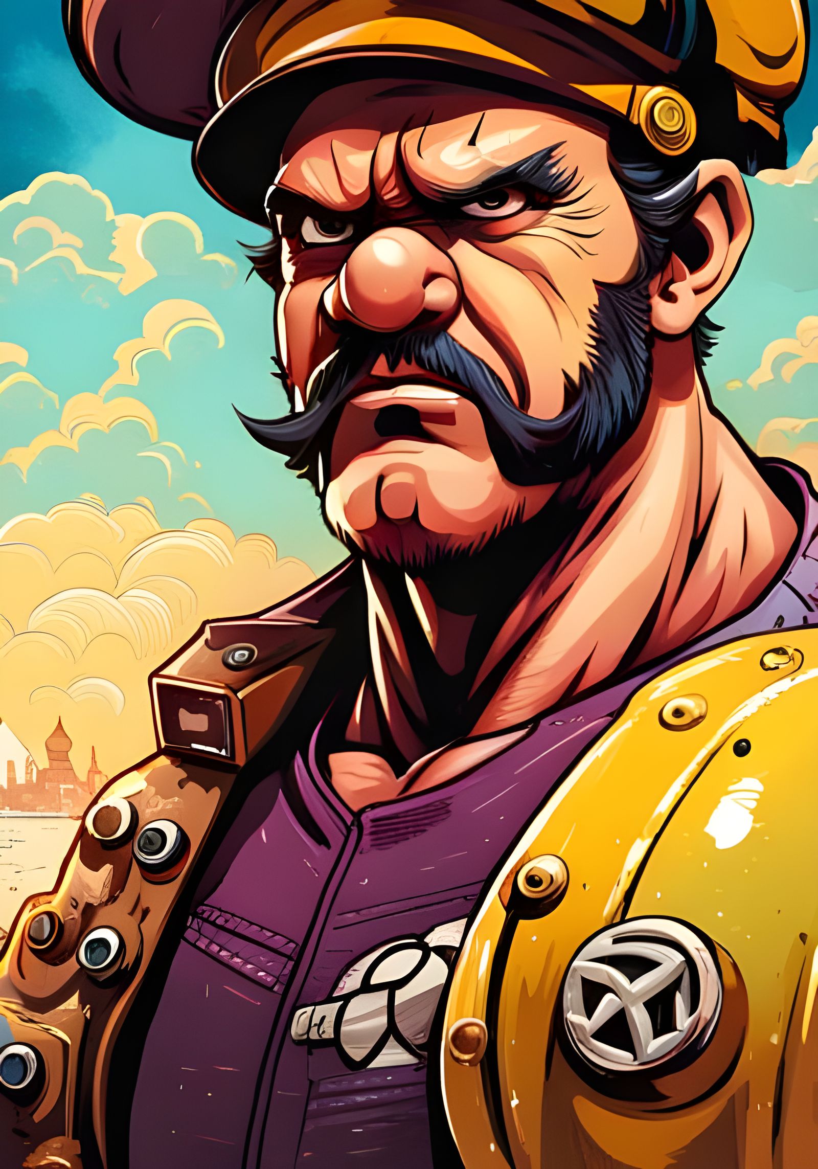 Punk Rock Wario at the Beach in Gouache Illustration