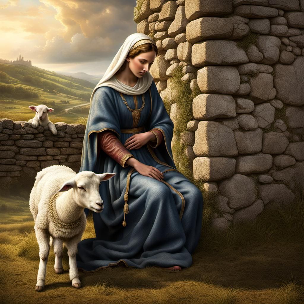 Shepherdess Worships Our Lady: Detailed 3D Render