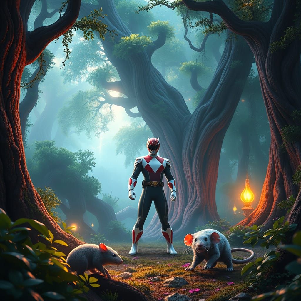 Heroic Power Ranger in a Sacred Forest of Sentient Trees wit...