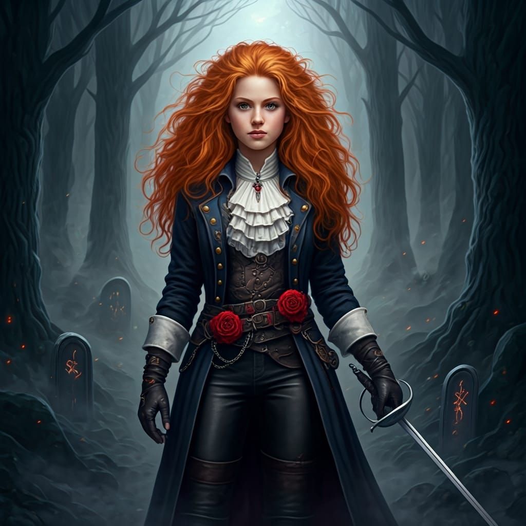 Fiery Redhead Duelist in Fantasy Forest
