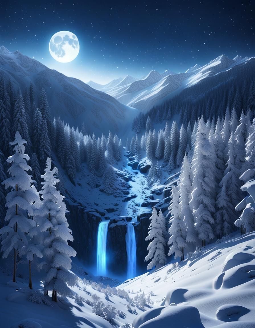 Snow Forest Under Moonlight: Digital Matte Painting