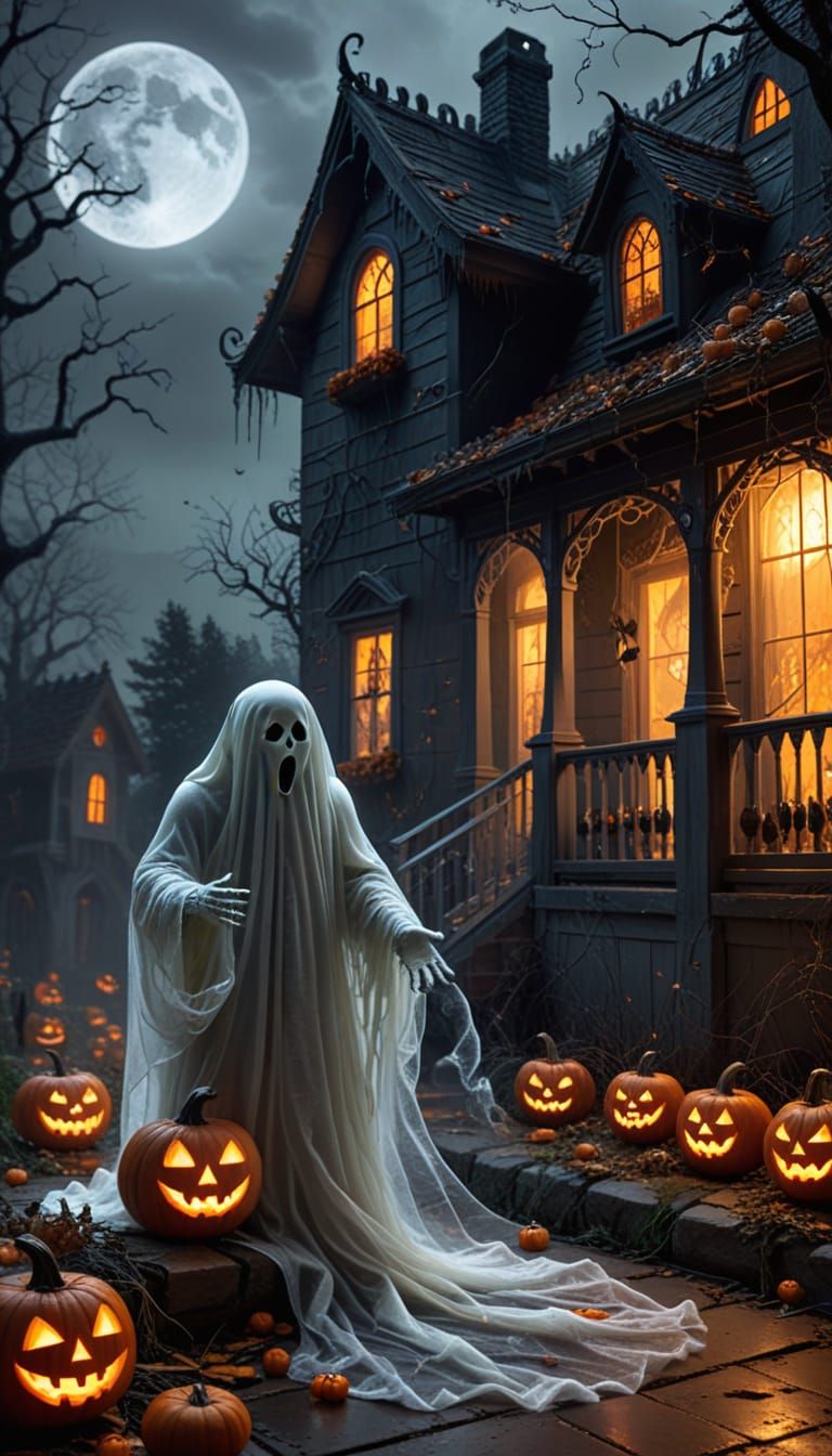 Ghost Offers Screaming Candy to Trick-Or-Treaters