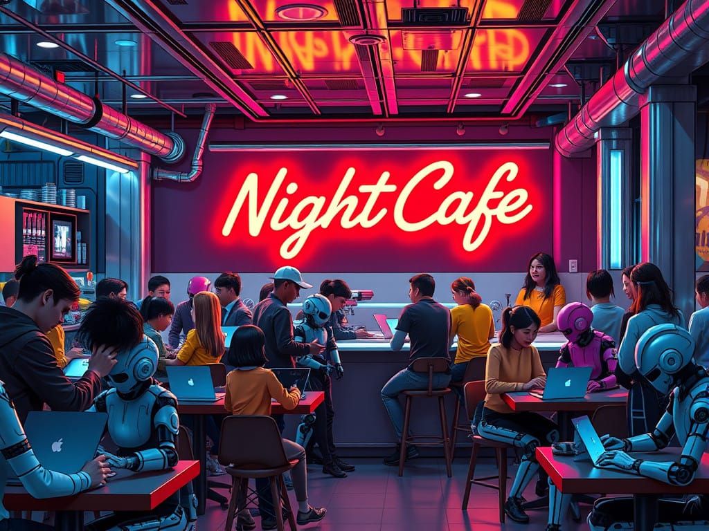 Friendly Futuristic Crowd at NightCafe 3