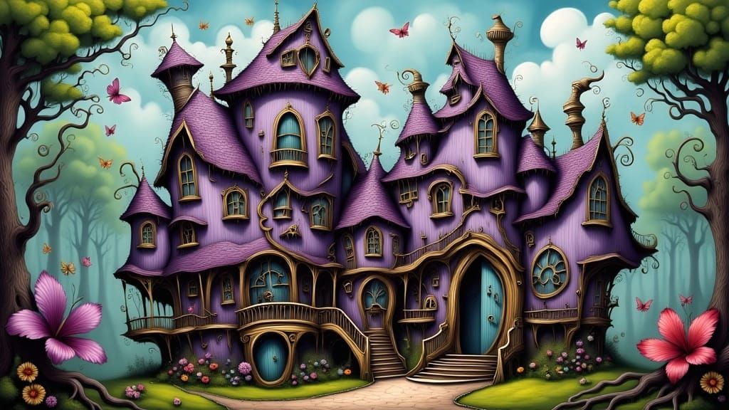 Whimsical Crooked House with Impossible Architecture