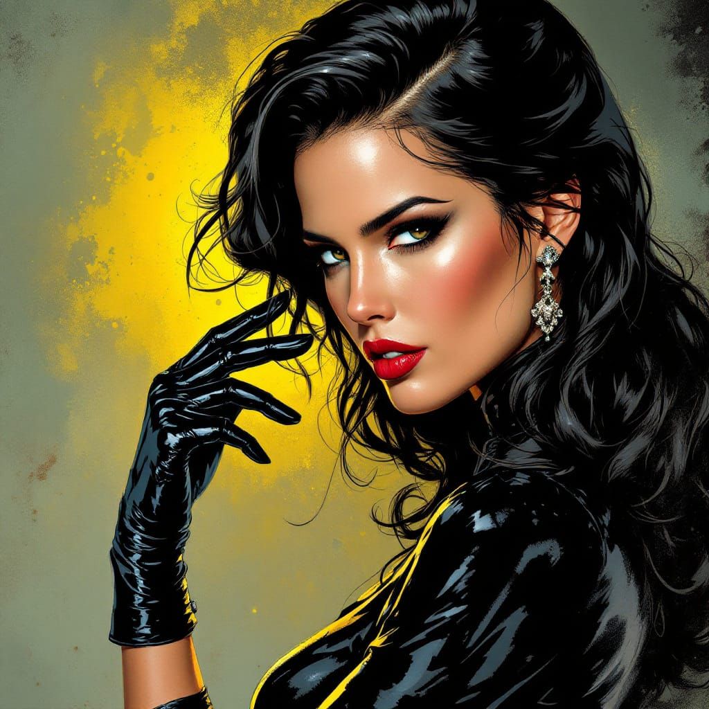 Comic Book Femme Fatale in Black Dress