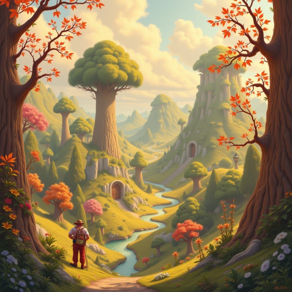 Dreamy Landscape in Retro-Futuristic Style