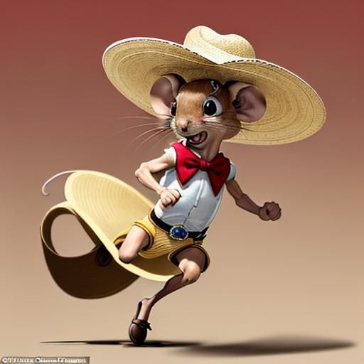 Speedy Gonzales: A small, energetic brown mouse with a mischievous grin.
He wears a big, white sombrero tilted at a jaun...
