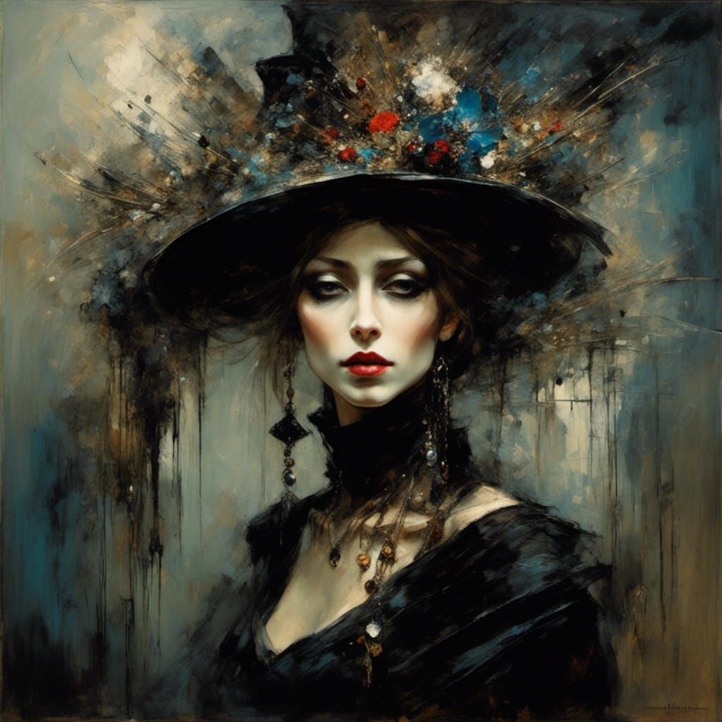 Magical Witch Casting Spell in Impasto Style