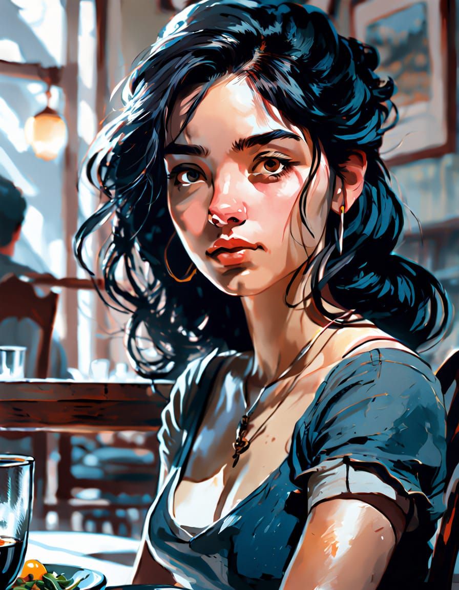 Figure Waiting in Dining Room: Sketchlab Concept Art