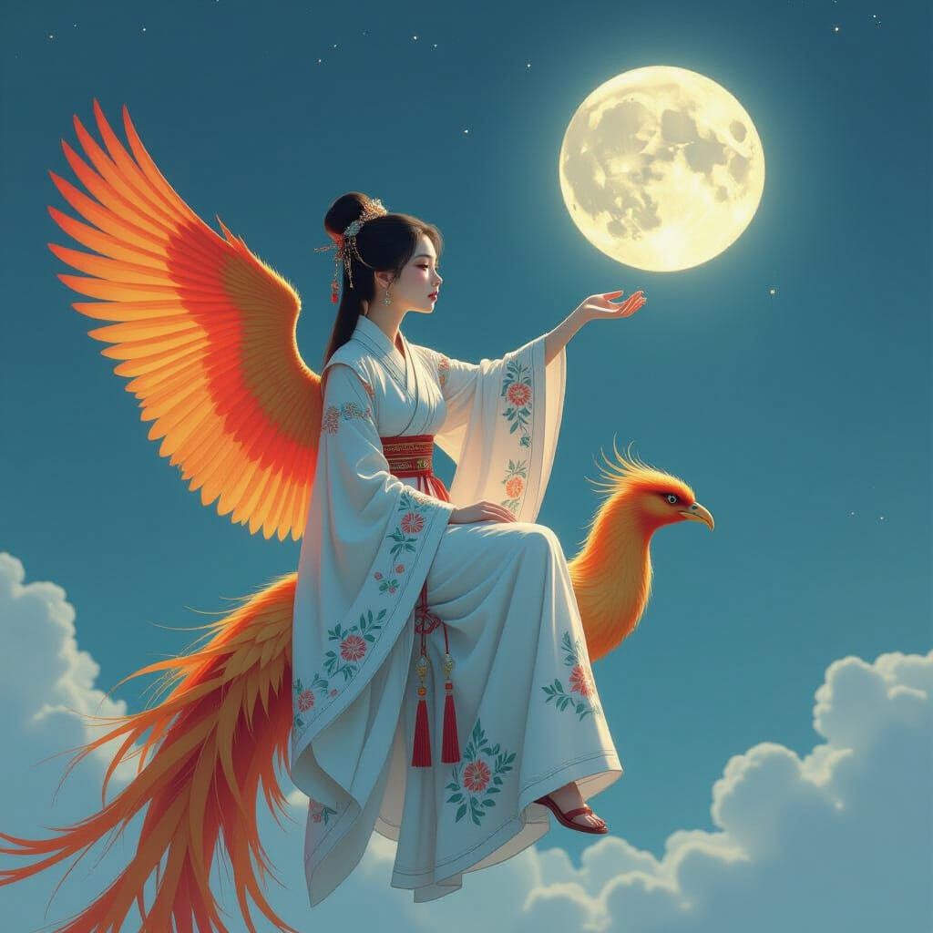 Woman on Phoenix Reaching for the Moon