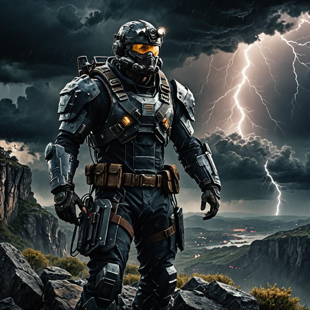 Storm Hunter at Cliff's Edge in Dramatic Lighting