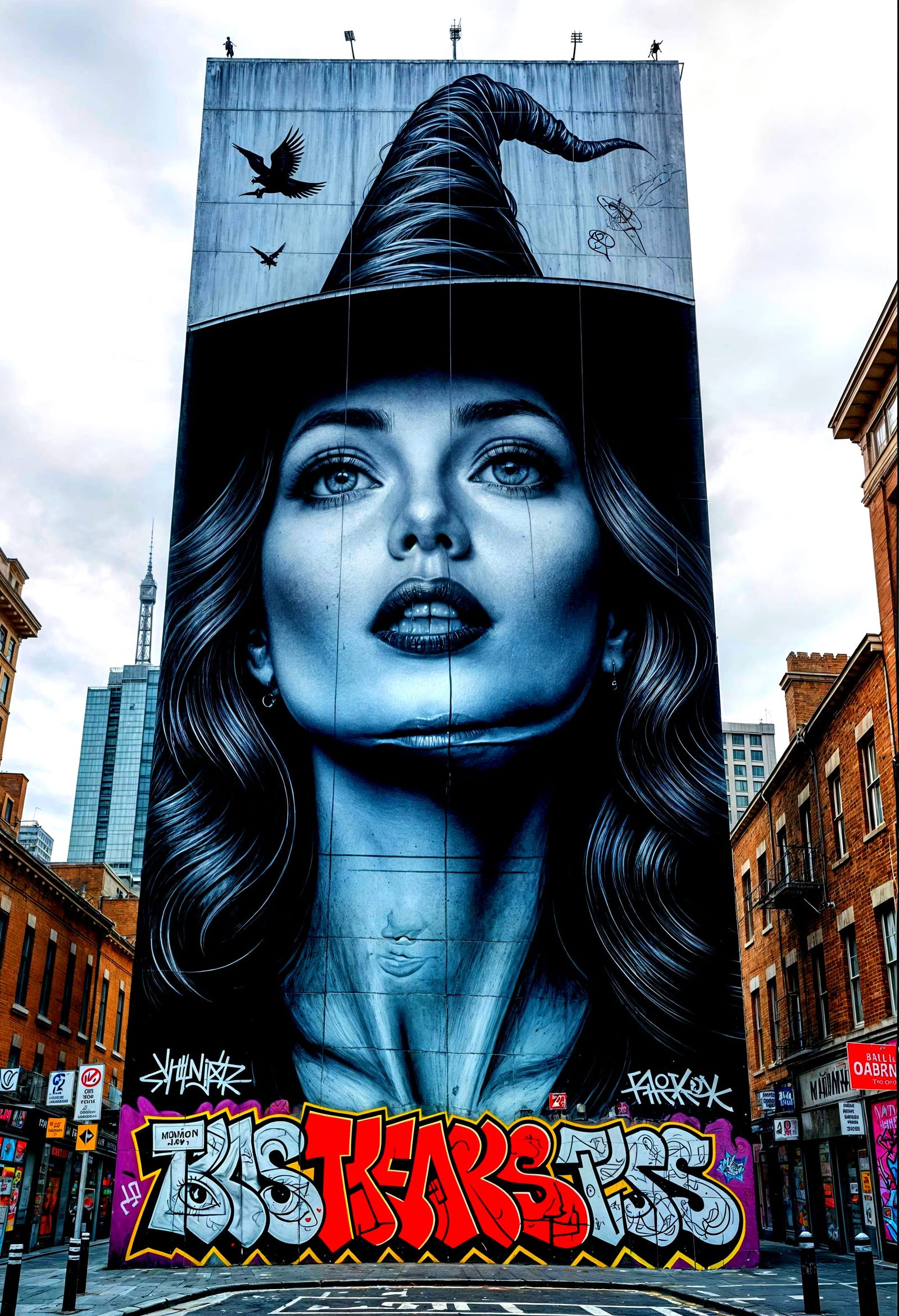 Street Art Sorceress Mural on Leaning Tower