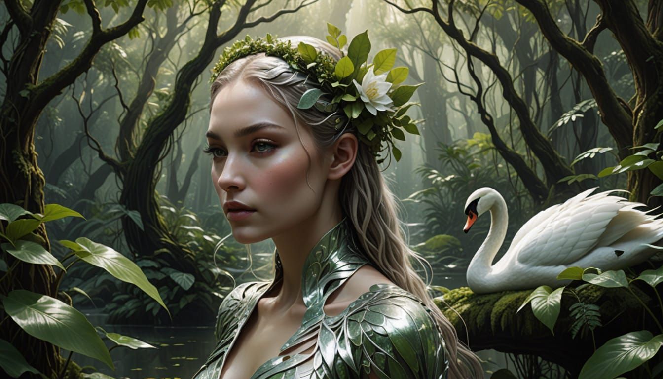 Ethereal Swan Goddess in Photorealistic Watercolor Style