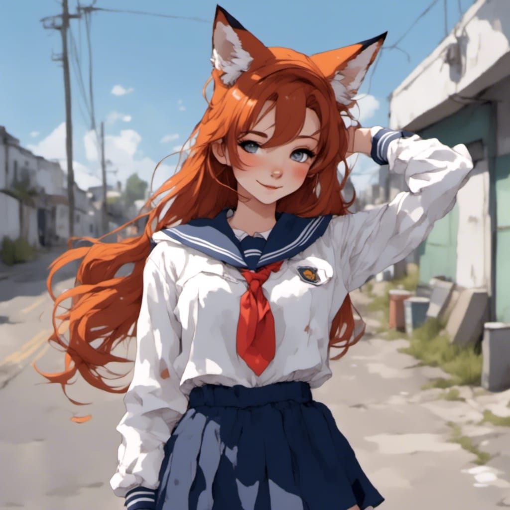 Fox-girl VIXEN wearing a sailor school uniform/The Haunted Rail Yard Part 19
