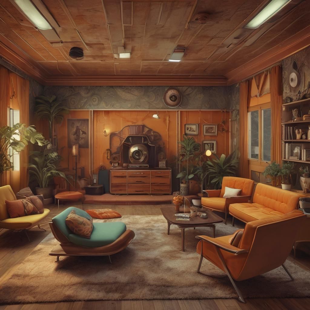 Retro Liminal Space Living Room in Technicolor