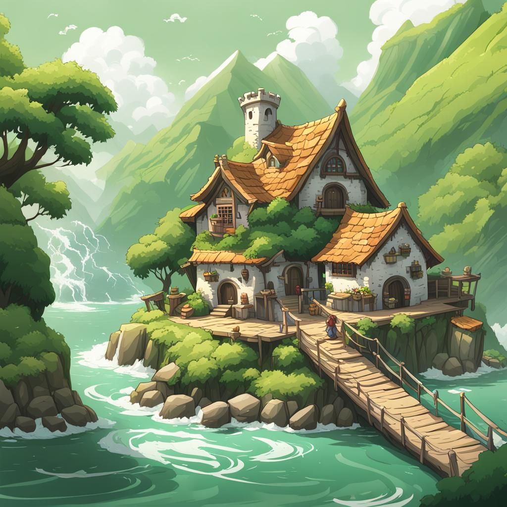 Cartoon Island Village with Magic, D&D Style