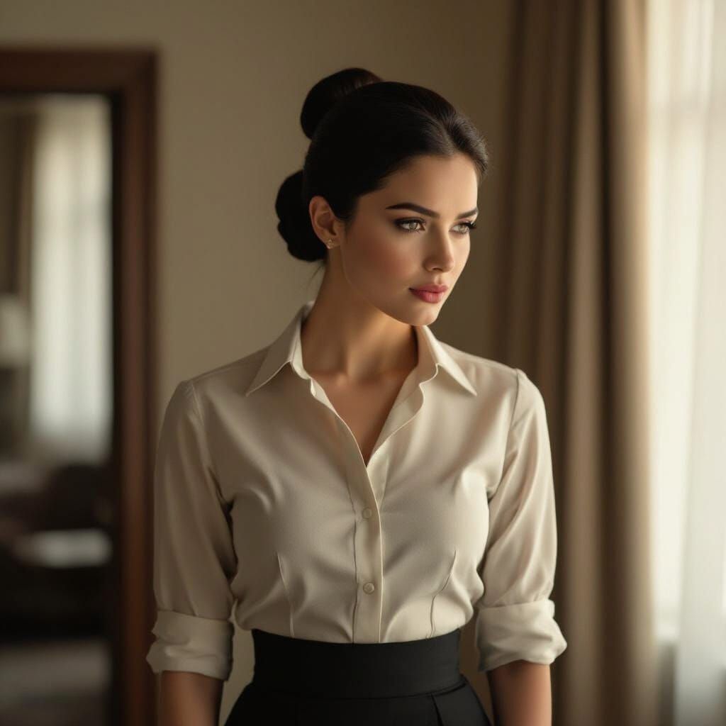 Cinematic Film Still of a Woman in Professional Attire