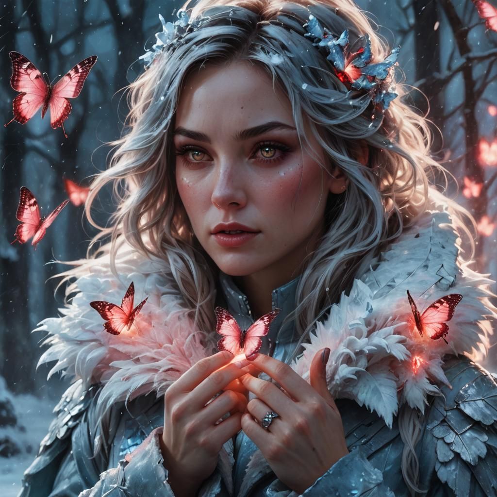 Woman with Glowing Butterfly: Detailed Matte Painting