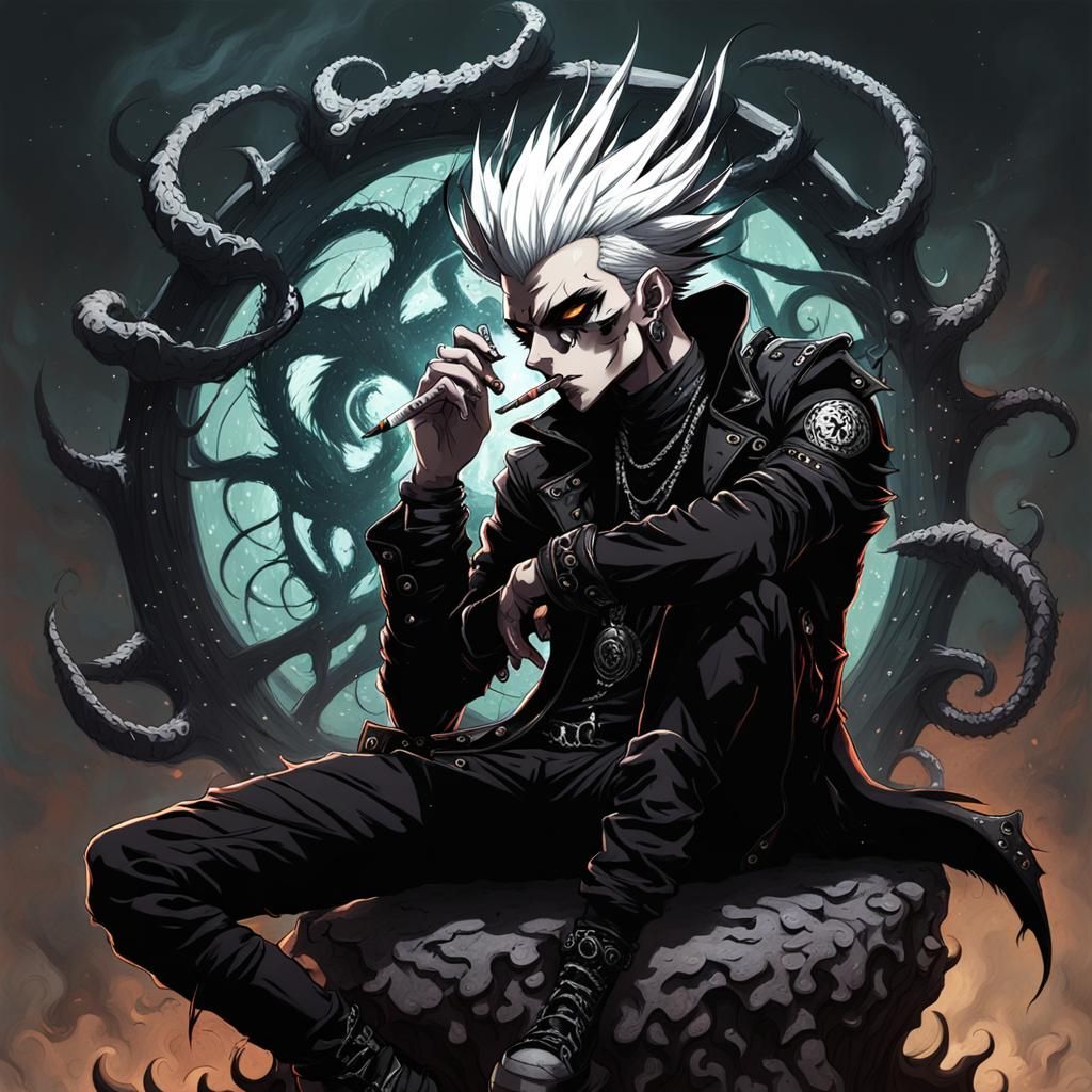 Anime Punk Goth Smoking on Giant Eye