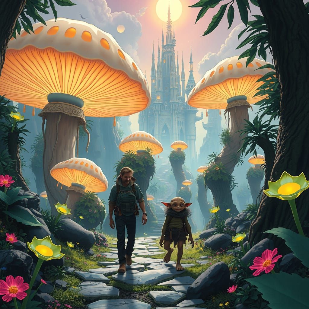 Fantasy Friends Explore Alien Jungle with Crystal Mushrooms
