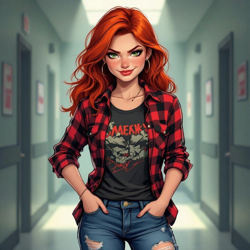 Red-Haired School Bully Girl Portrait