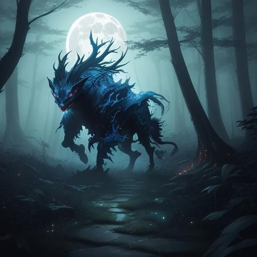 Halloween Creatures in Mystical Forest: Anime-Inspired Art