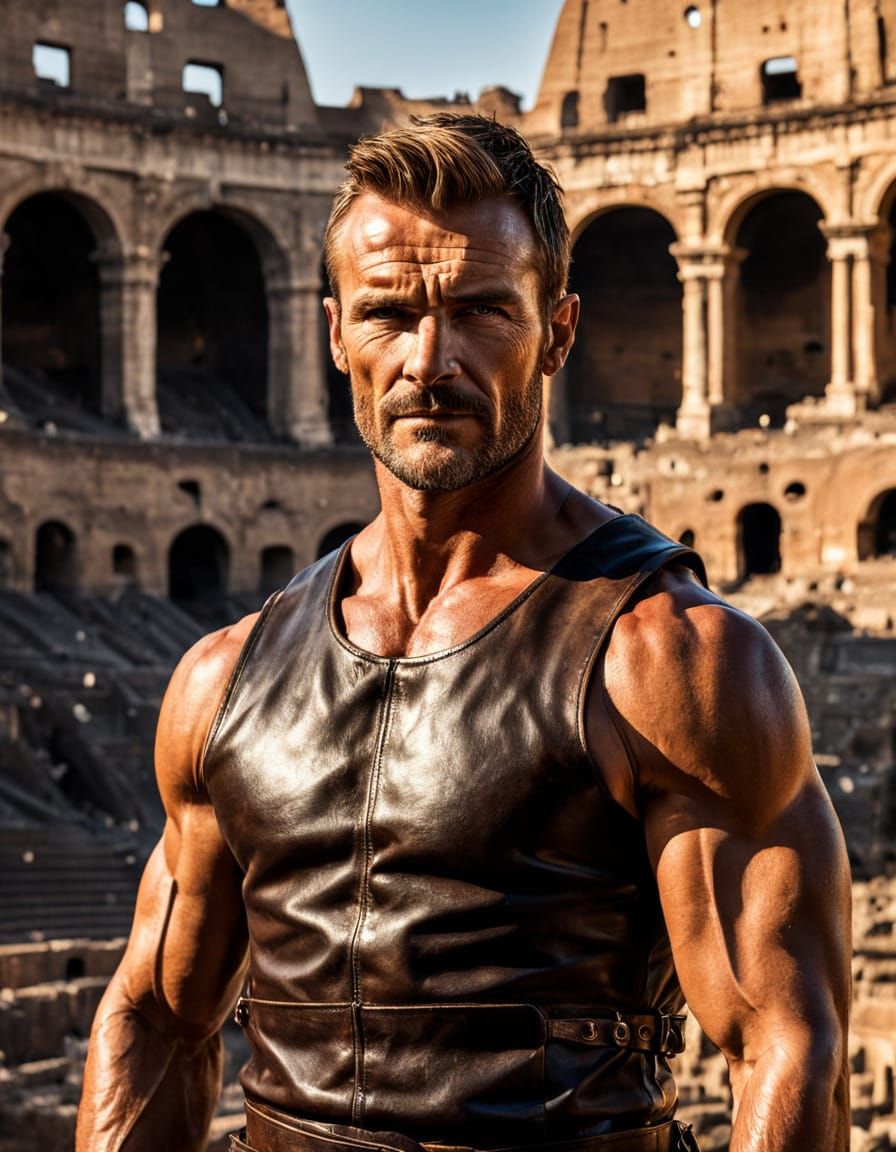 Muscular Hero in Ancient Colosseum Glory