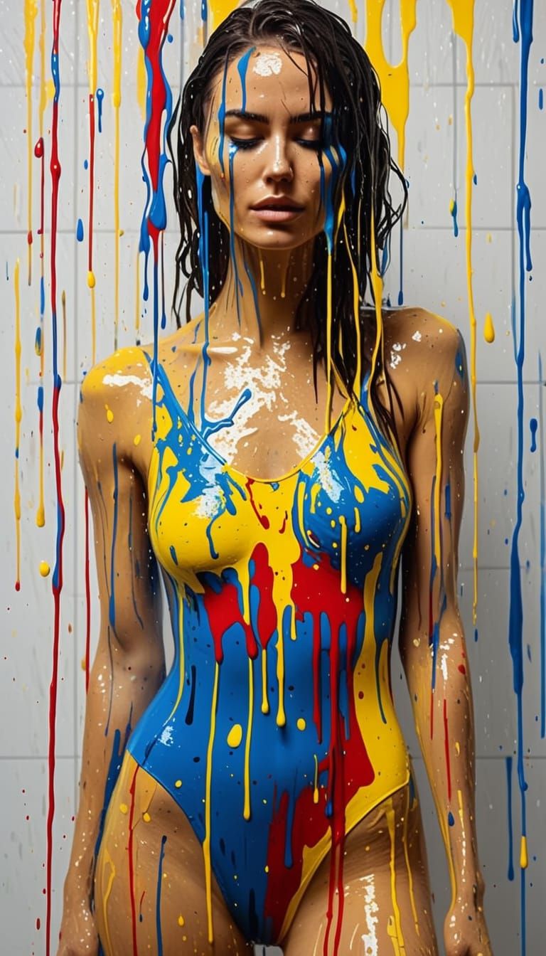 Abstract Expressionist Woman in Dripping Paint