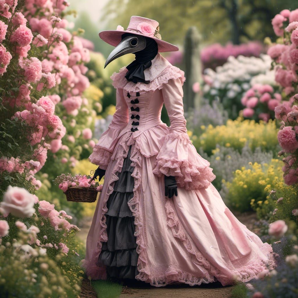 Shabby Chic Plague Doctor in Pink Garden