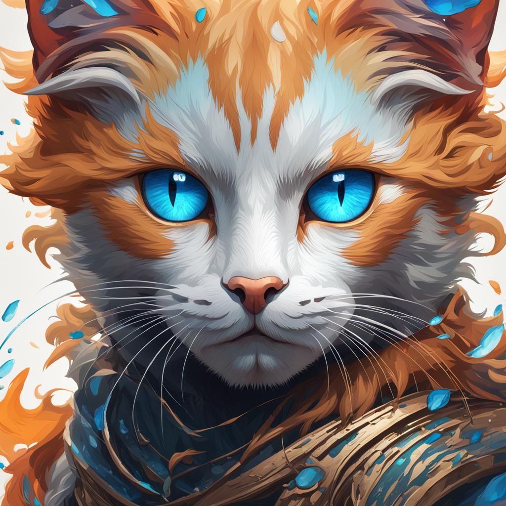 Bi-Colored Cat Portrait in Hyperdetailed Style