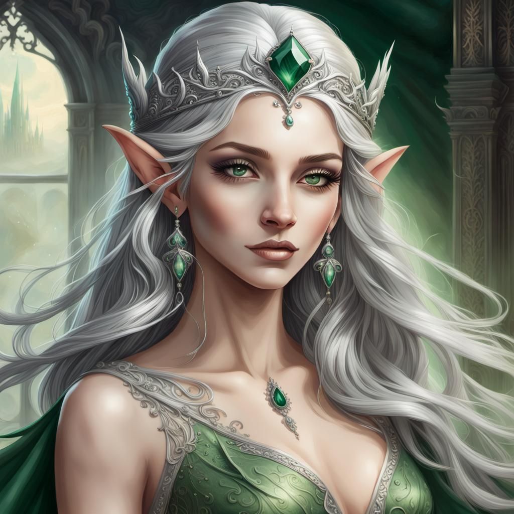 Elegant Elf Queen in a Hyperrealistic Forest Portrait