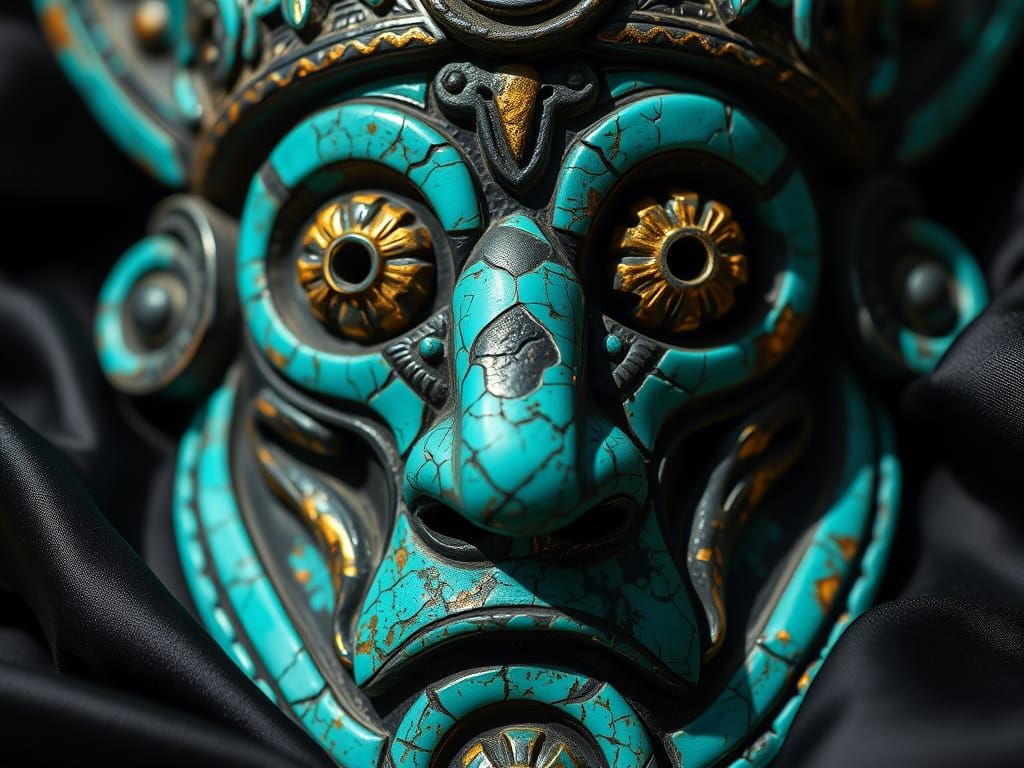 Ornate Mayan Mask Close-up with Gold Leaf