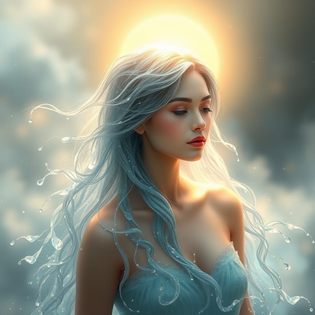Enchanted Water Goddess in Ethereal Landscape