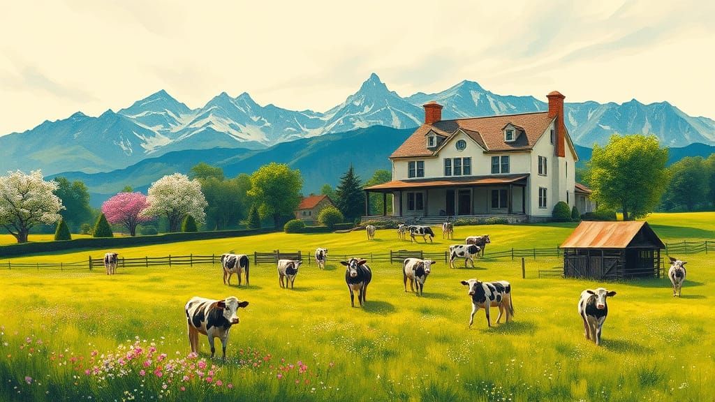 Serene Colonial Farmhouse Amidst Blossoming Gardens and Maje...