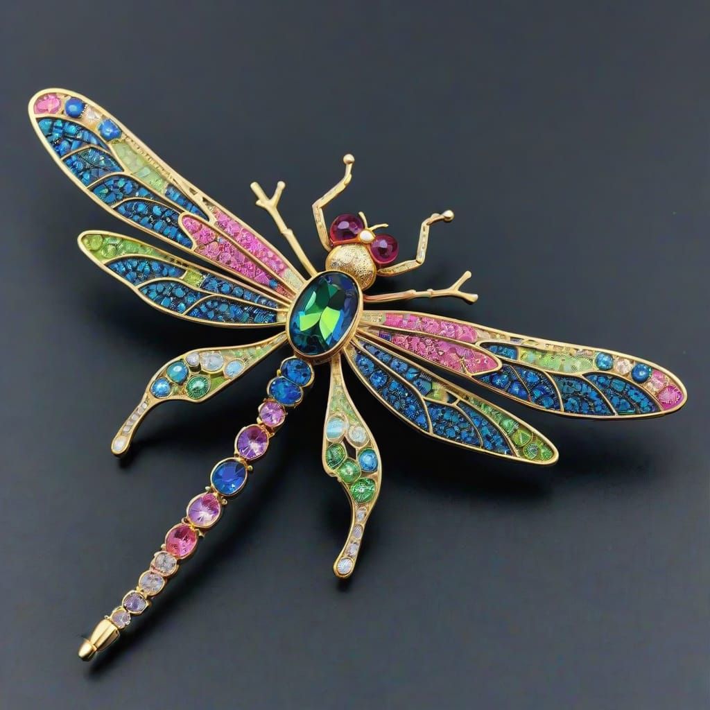 Luxurious Art Deco Dragonfly Brooch with Iridescent Gemstone...