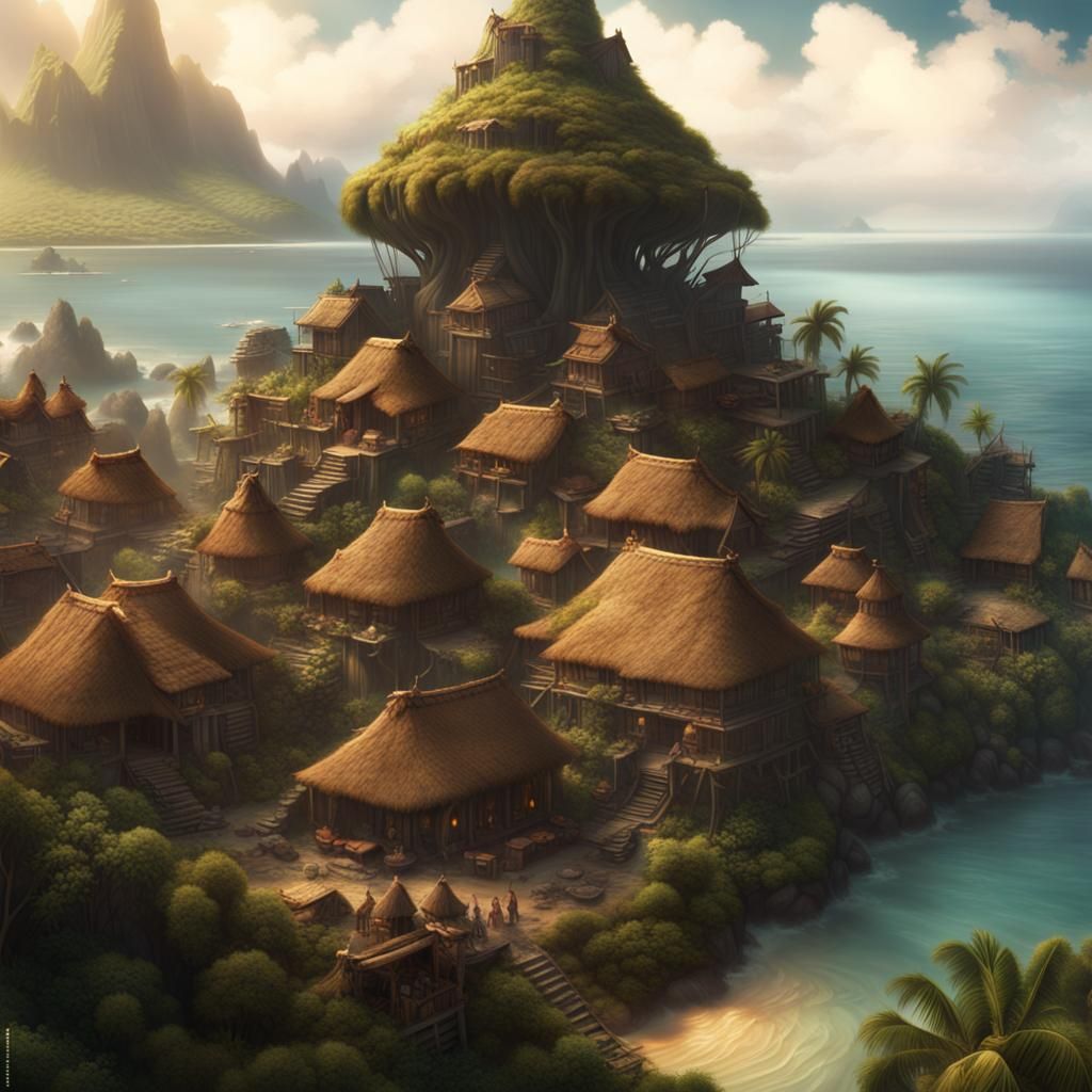 Tribal Island Village: Epic Digital Matte Painting