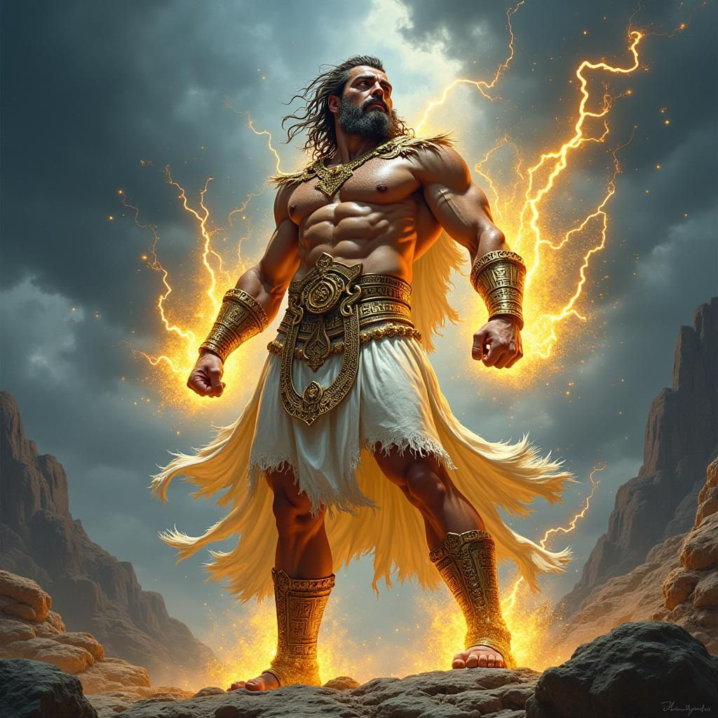 Heroic Warrior Harnessing Divine Power