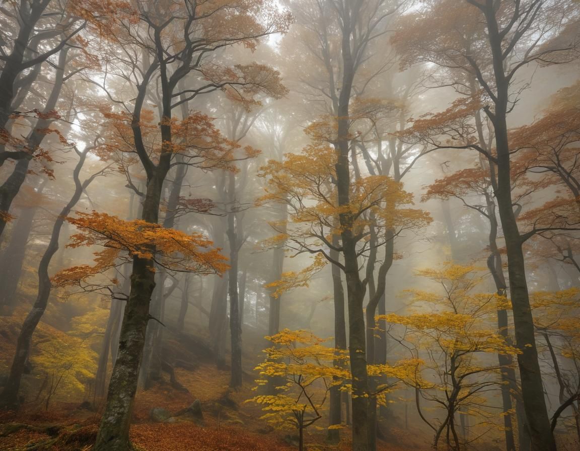 Elbe Sandstone Mountains in Fog, Symbolist Landscape