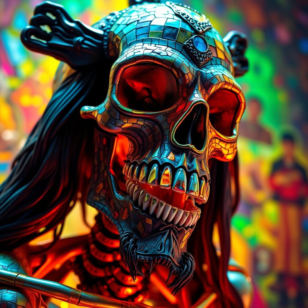 Grotesque Jesus Skeleton in Multi-Chrome Mosaic