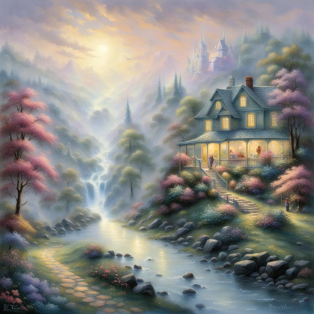 Ethereal Fantasy Landscape in Kinkade Style