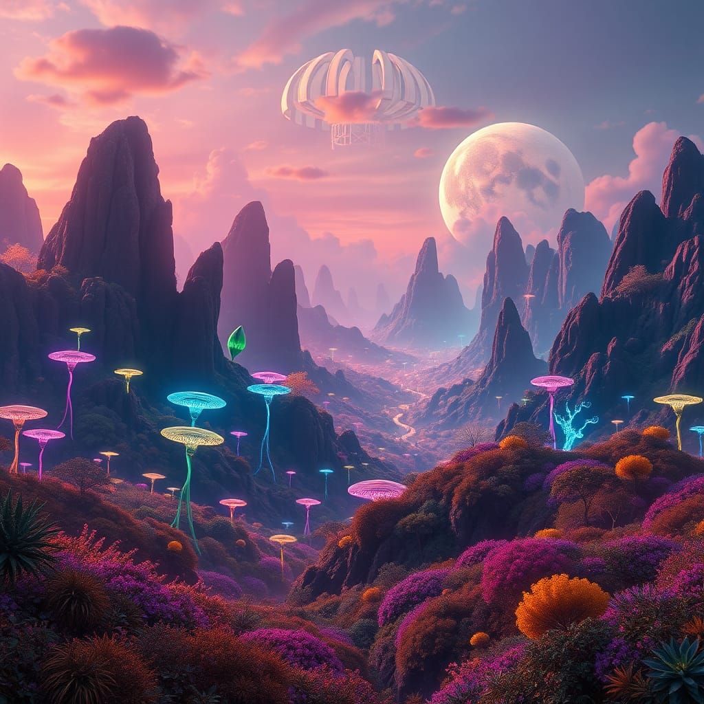 Luminous Alien Landscape in Detailed Matte Painting